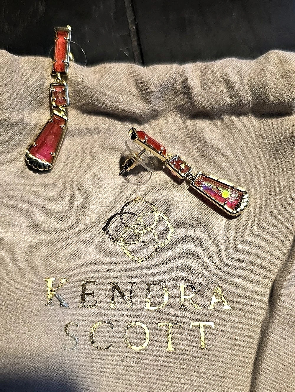 Kendra Scott Baguette Elle Drop Earrings Pink & Gold Drop Earrings Like New